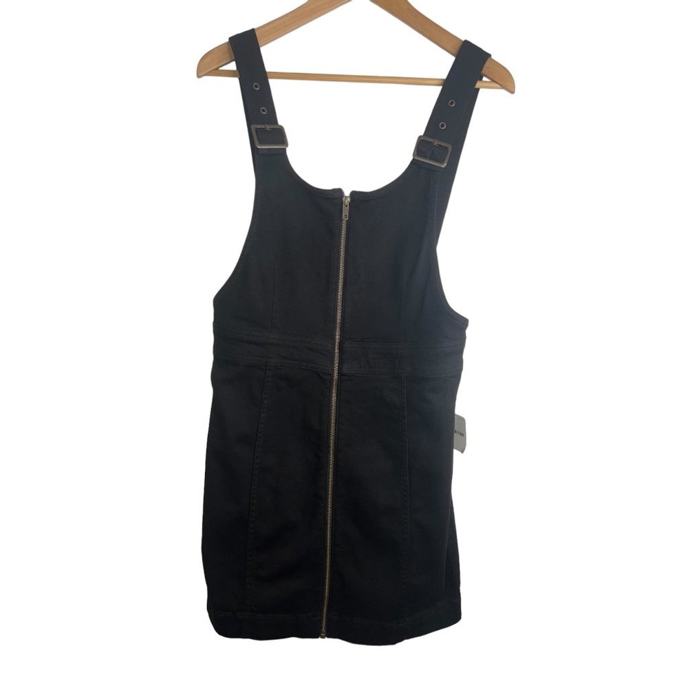 NEW free people overall denim mini dress zipper black jean shortall size 10